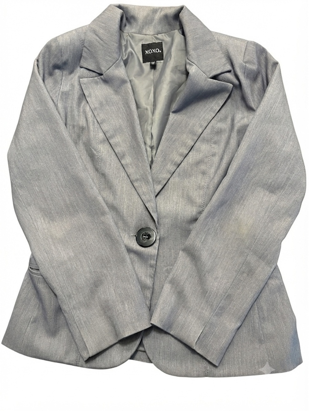 XOXO Gray Heathered Single Button Blazer Jacket Women’s Size Medium M Tailored